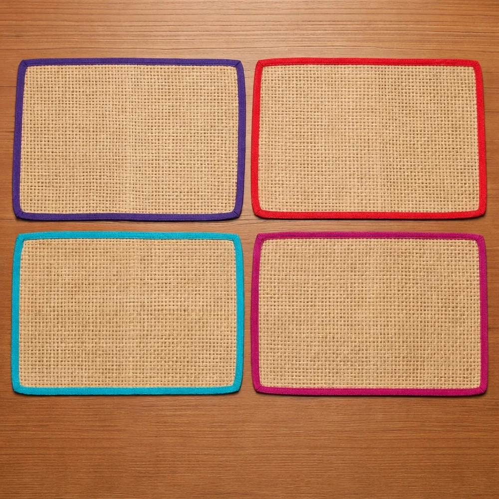 Pier 1 Imports Jute Placemats – Set of 4 – 14” x 20” – Colorful Cotton Trim NWT